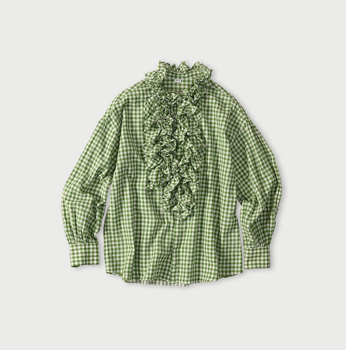 45R Gauze Gingham Frill Coupe Shirt