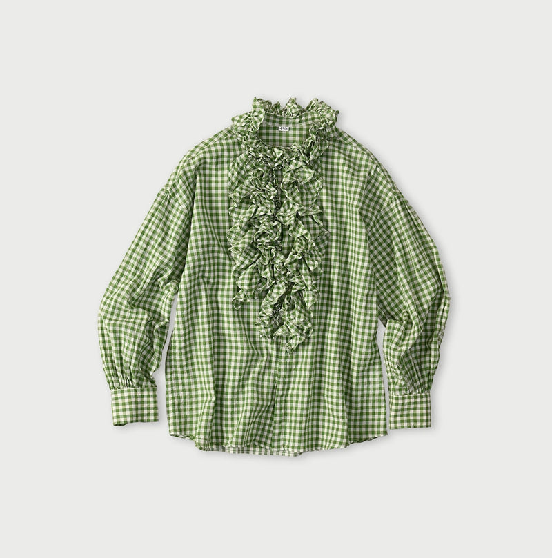 45R Gauze Gingham Frill Coupe Shirt - Image 2
