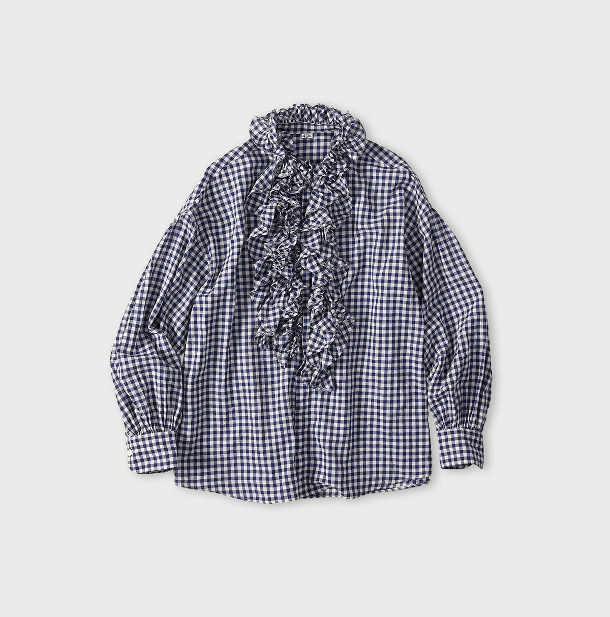 45R Gauze Gingham Frill Coupe Shirt