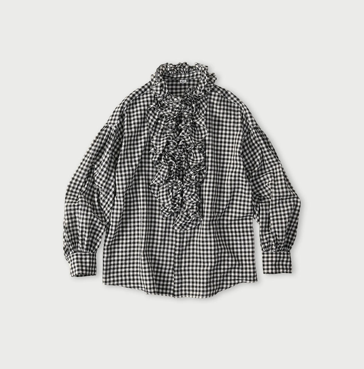 45R Gauze Gingham Frill Coupe Shirt