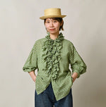 45R Gauze Gingham Frill Coupe Shirt