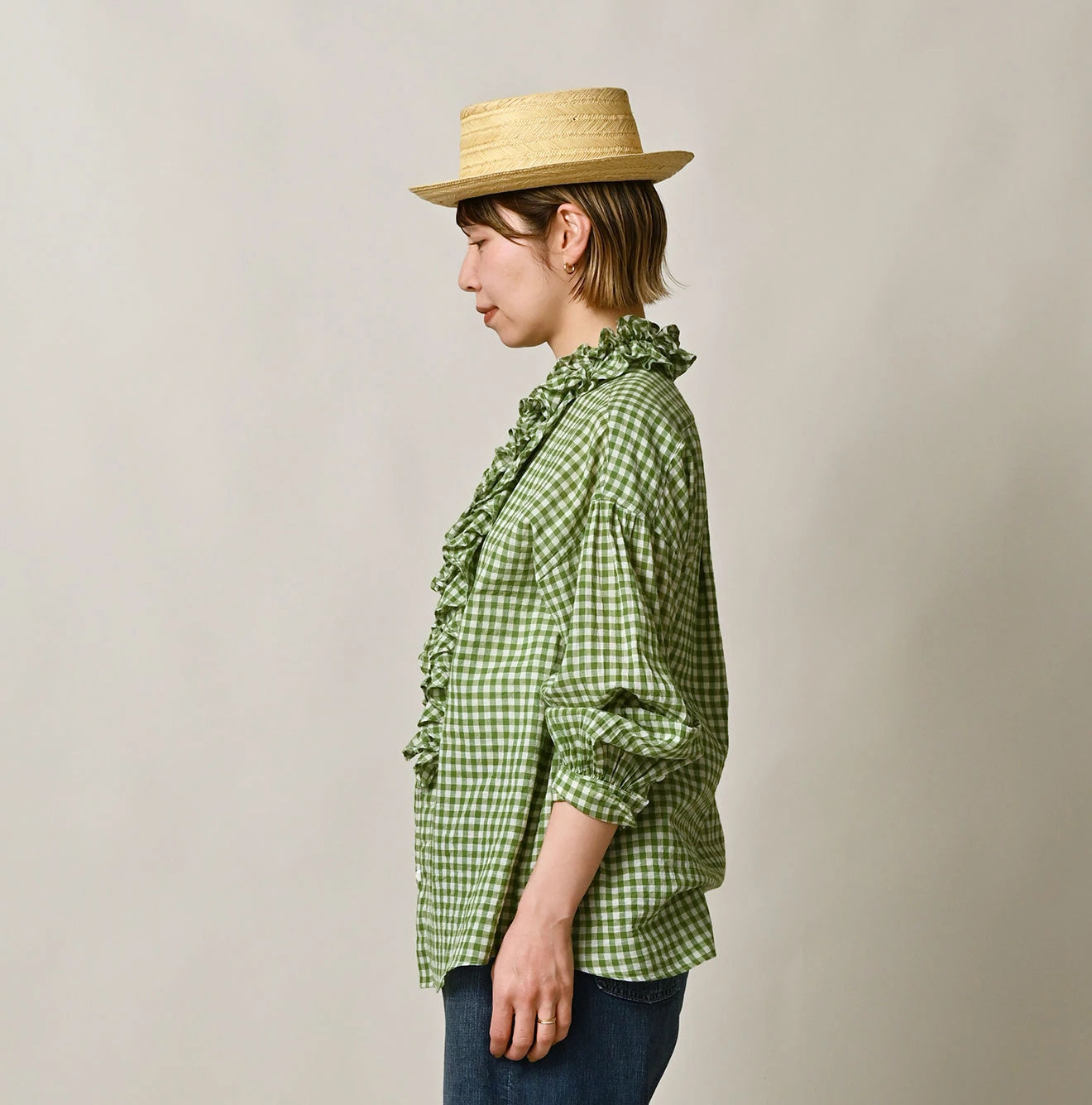 45R Gauze Gingham Frill Coupe Shirt - Image 7