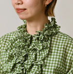 45R Gauze Gingham Frill Coupe Shirt