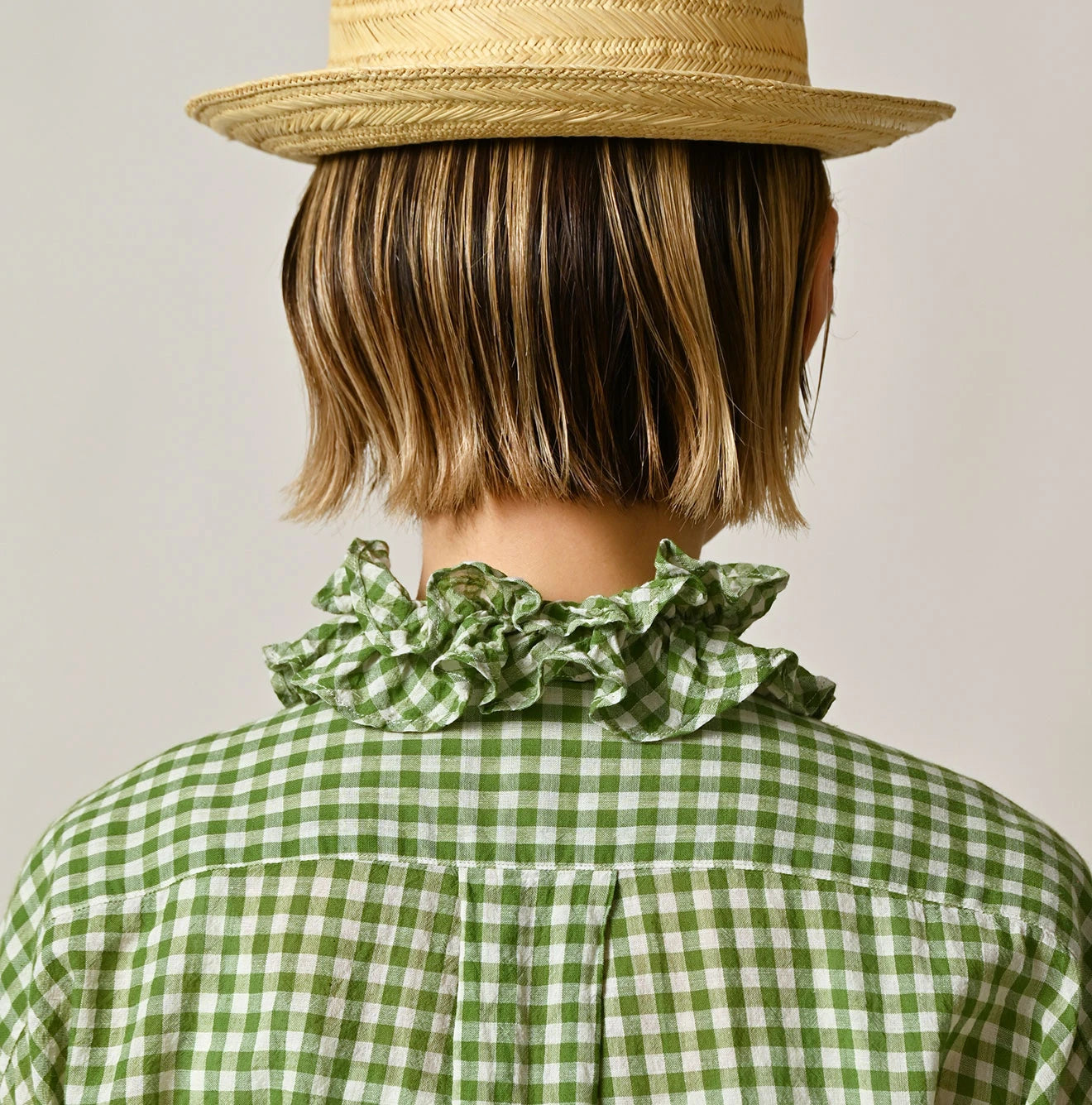 45R Gauze Gingham Frill Coupe Shirt - Image 10