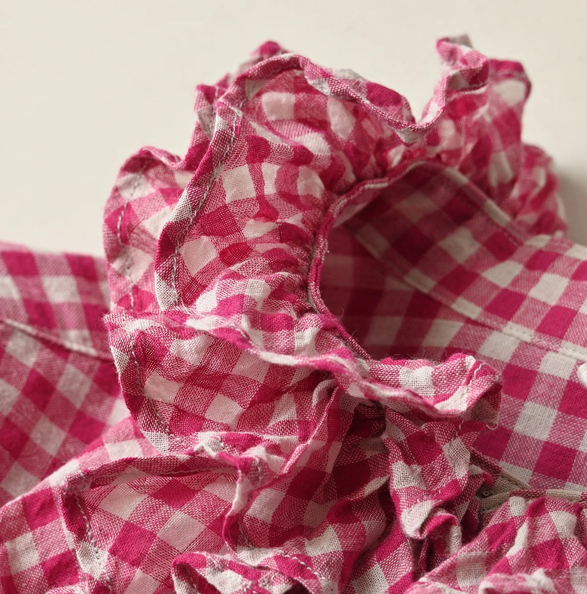 45R Gauze Gingham Frill Coupe Shirt