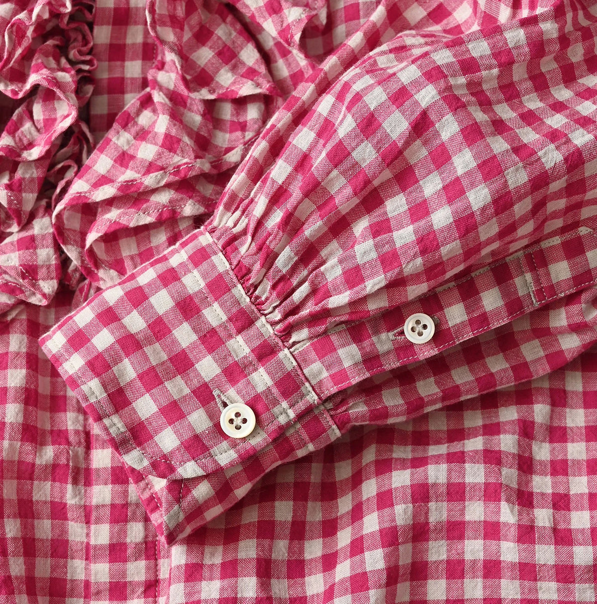 45R Gauze Gingham Frill Coupe Shirt