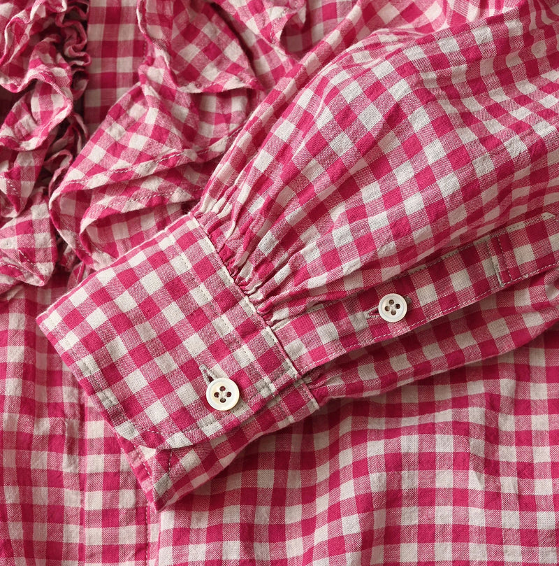 45R Gauze Gingham Frill Coupe Shirt - Image 17