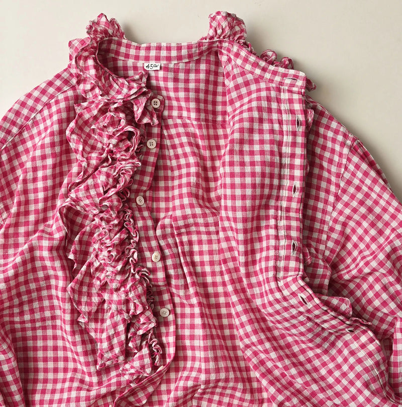 45R Gauze Gingham Frill Coupe Shirt - Image 18