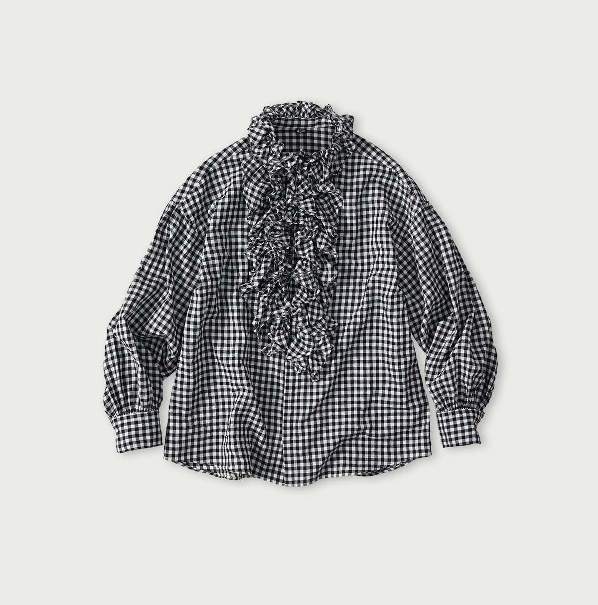 45R Indigo Gauze Gingham Frill Coupe Shirt