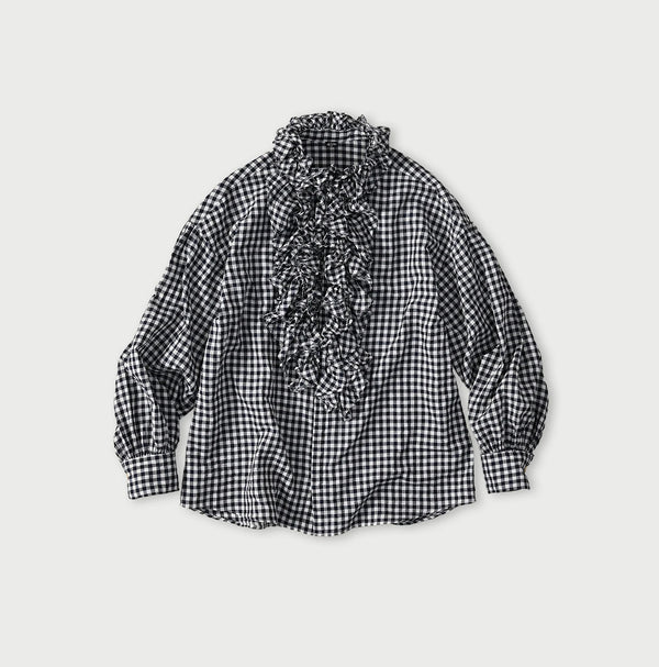 45R Indigo Gauze Gingham Frill Coupe Shirt