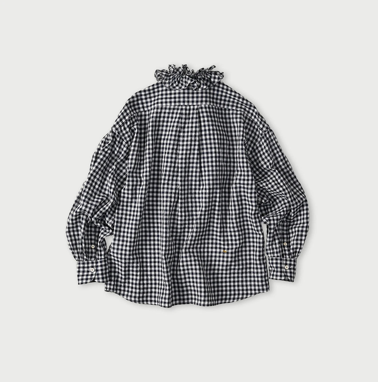 45R Indigo Gauze Gingham Frill Coupe Shirt - Image 11