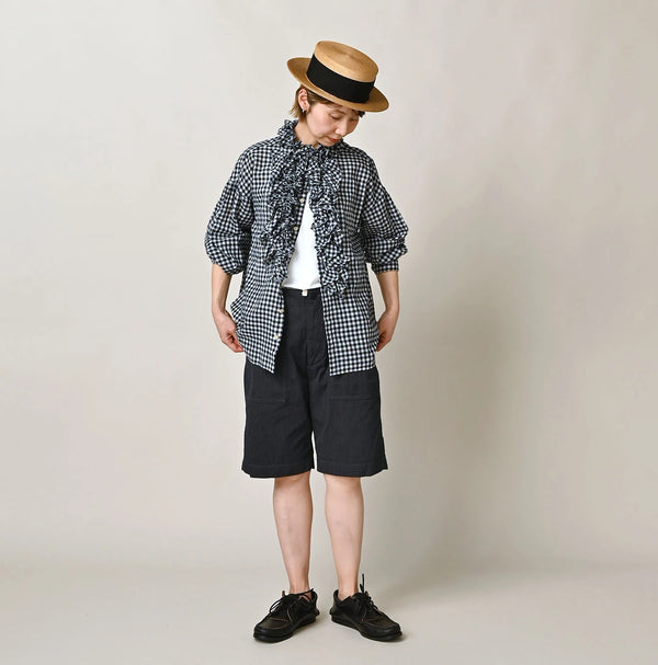 45R Indigo Gauze Gingham Frill Coupe Shirt