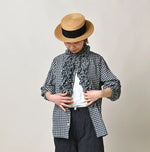 45R Indigo Gauze Gingham Frill Coupe Shirt