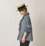 45R Indigo Gauze Gingham Frill Coupe Shirt