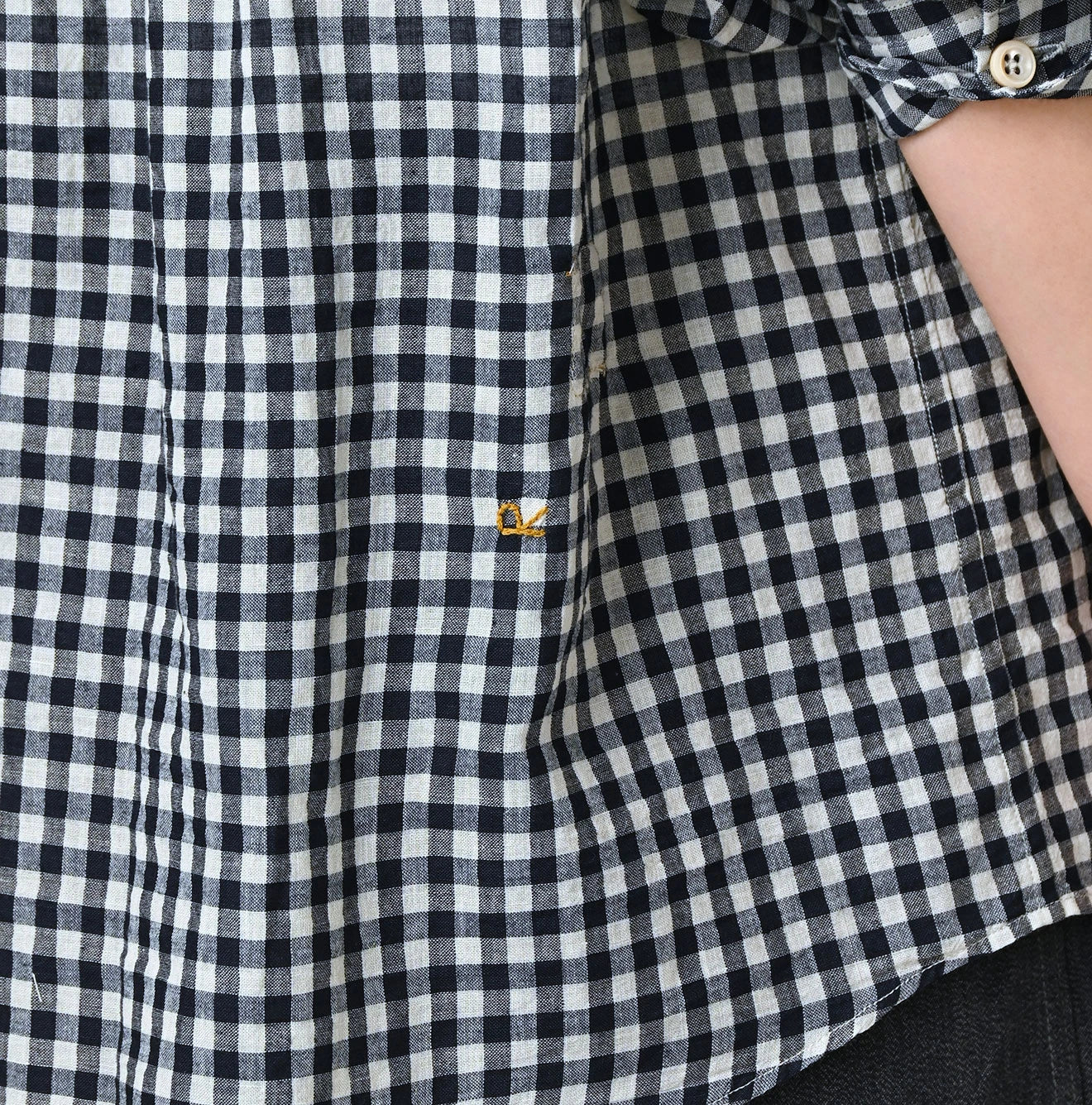 45R Indigo Gauze Gingham Frill Coupe Shirt - Image 10