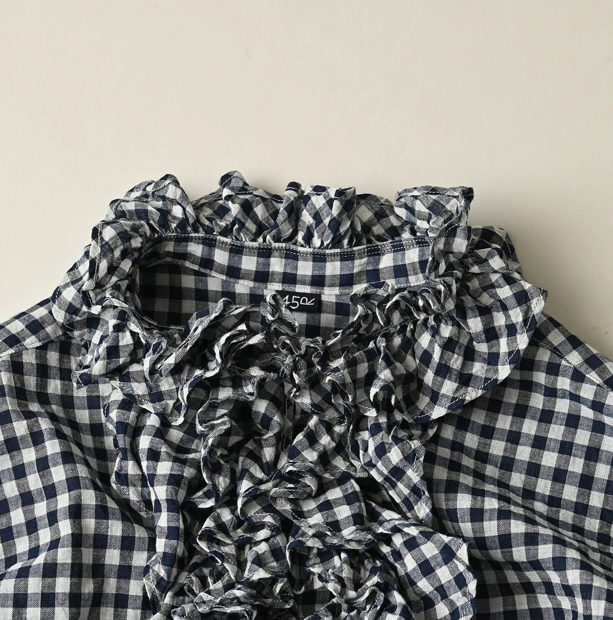 45R Indigo Gauze Gingham Frill Coupe Shirt