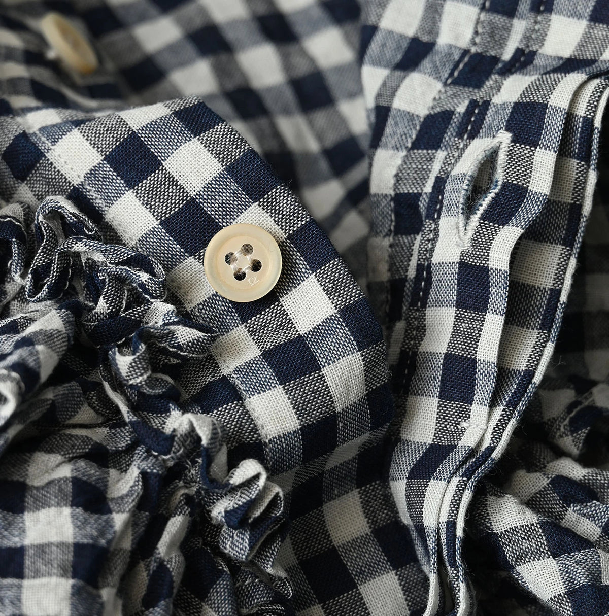 45R Indigo Gauze Gingham Frill Coupe Shirt