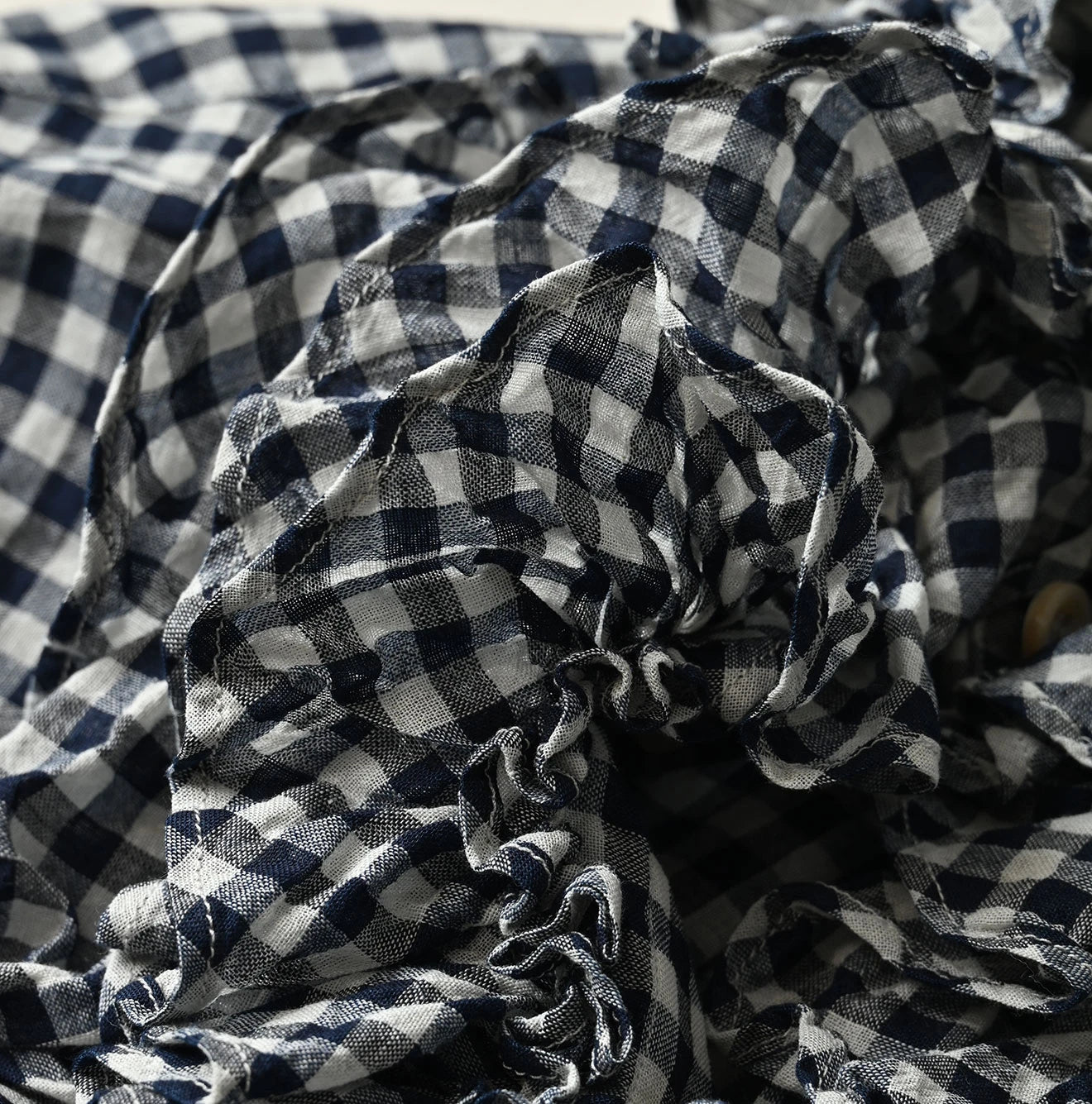 45R Indigo Gauze Gingham Frill Coupe Shirt - Image 14