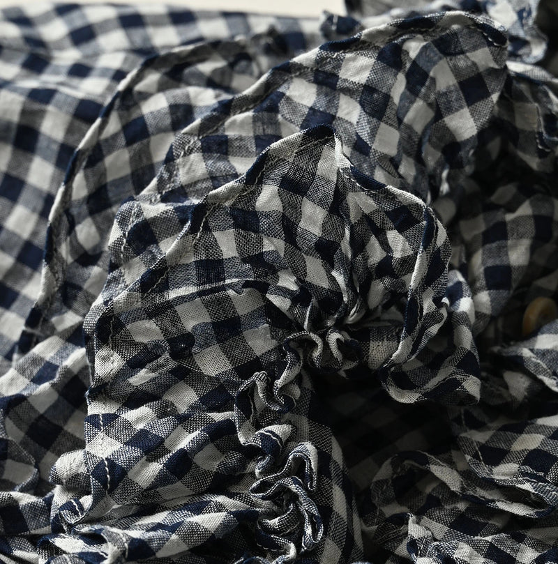 45R Indigo Gauze Gingham Frill Coupe Shirt - Image 14