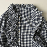 45R Indigo Gauze Gingham Frill Coupe Shirt