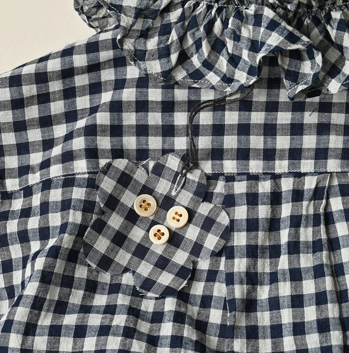 45R Indigo Gauze Gingham Frill Coupe Shirt