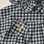 45R Indigo Gauze Gingham Frill Coupe Shirt
