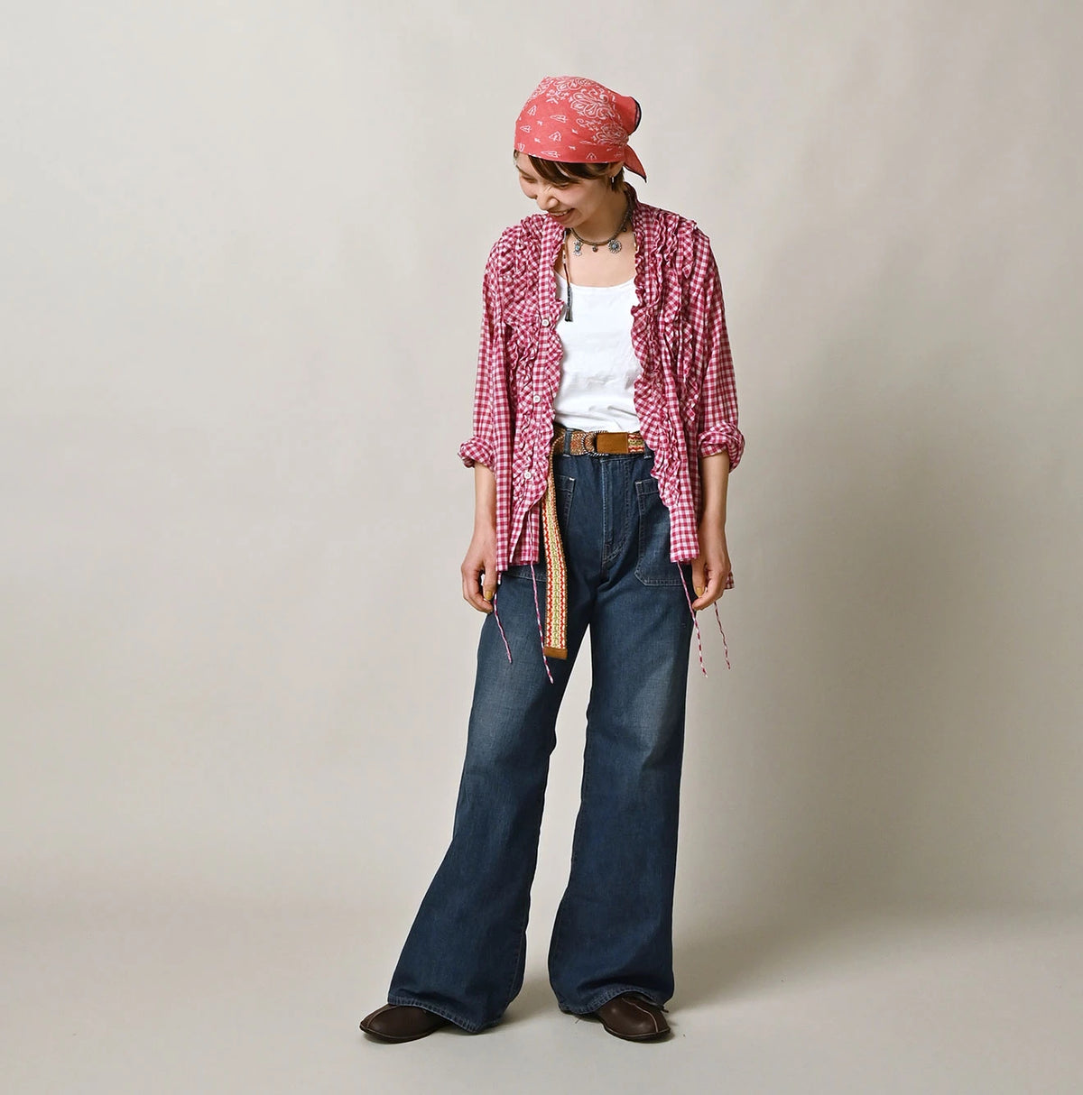 45R Gauze Gingham Frill Cache-Cœur