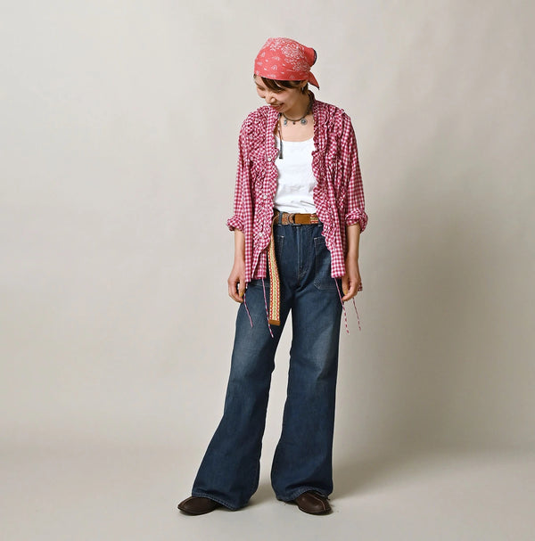 45R Gauze Gingham Frill Cache-Cœur