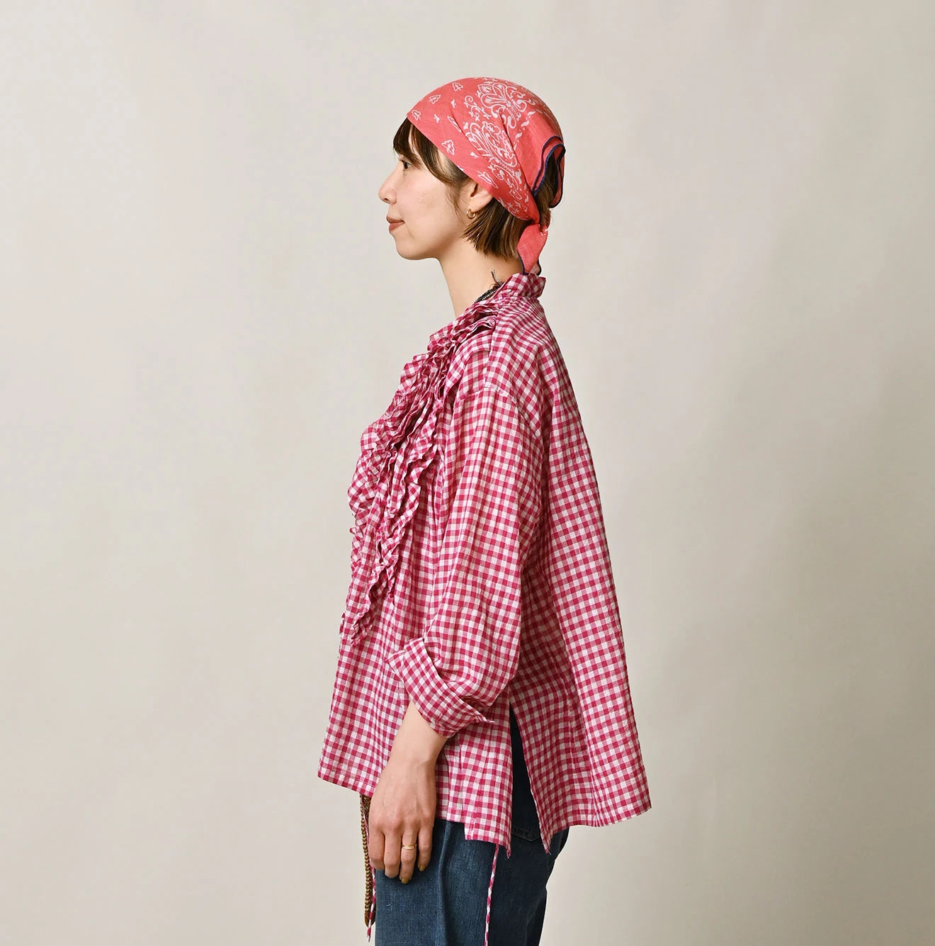 45R Gauze Gingham Frill Cache-Cœur - Image 7