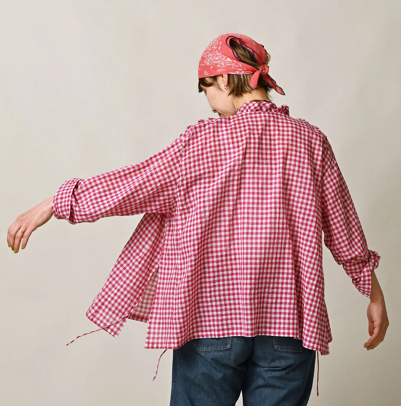 45R Gauze Gingham Frill Cache-Cœur - Image 8