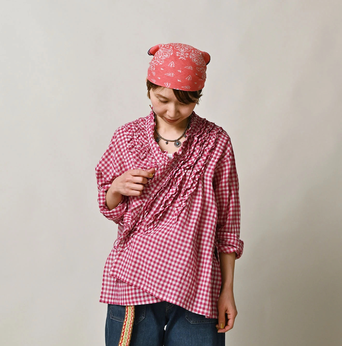 45R Gauze Gingham Frill Cache-Cœur - Image 13