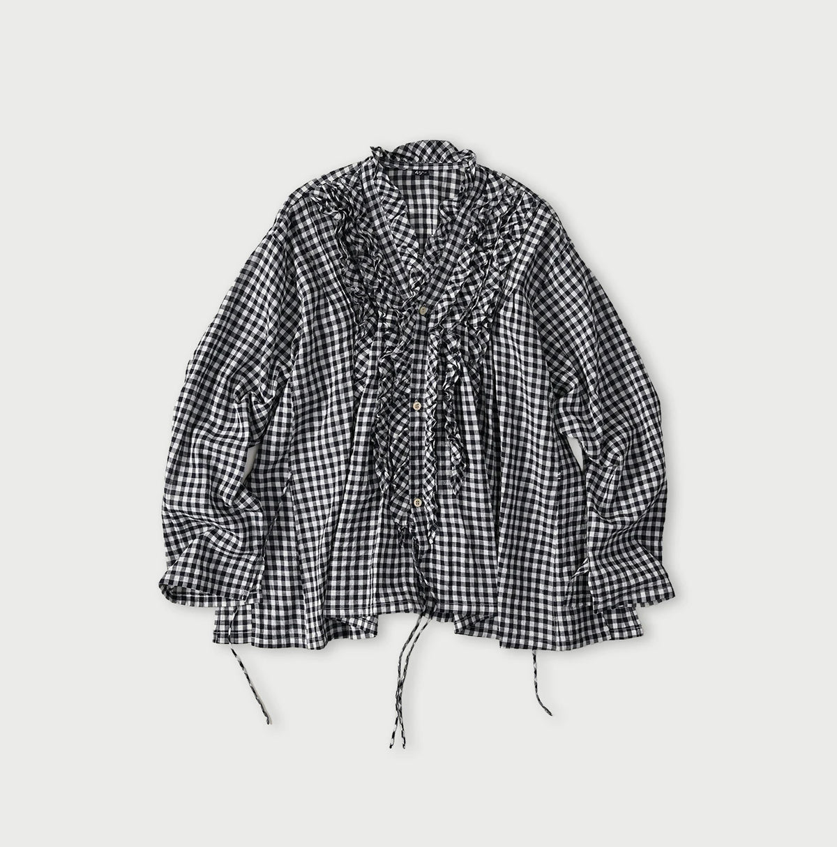 45R Indigo Gauze Gingham Frill Cache-Cœur