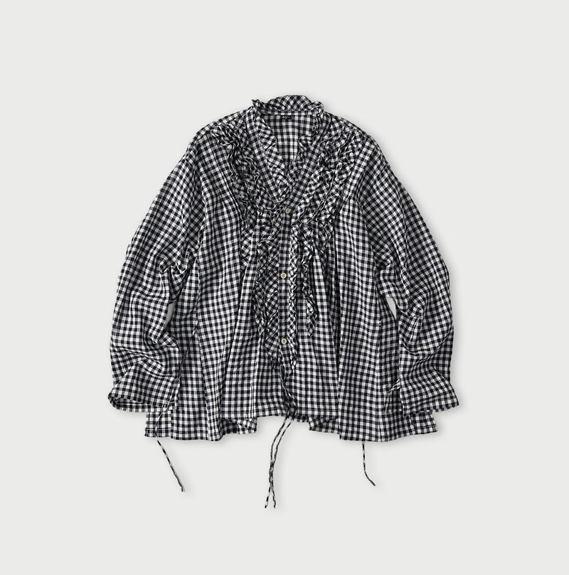 45R Indigo Gauze Gingham Frill Cache-Cœur - Image 1