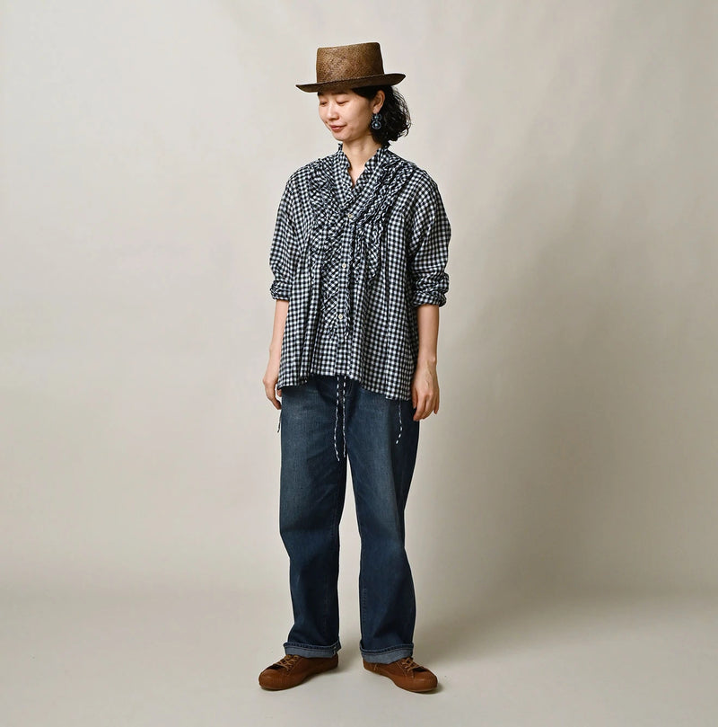 45R Indigo Gauze Gingham Frill Cache-Cœur - Image 2