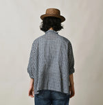 45R Indigo Gauze Gingham Frill Cache-Cœur