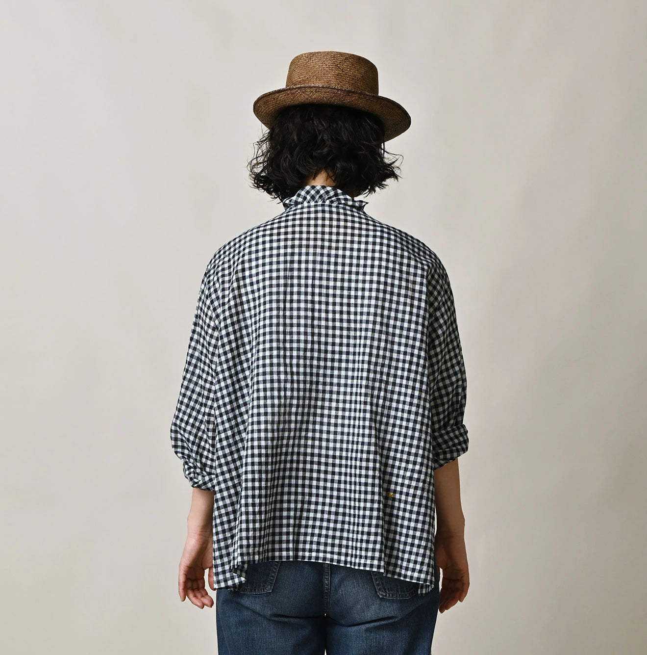 45R Indigo Gauze Gingham Frill Cache-Cœur - Image 5