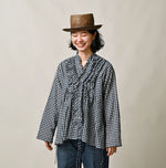 45R Indigo Gauze Gingham Frill Cache-Cœur