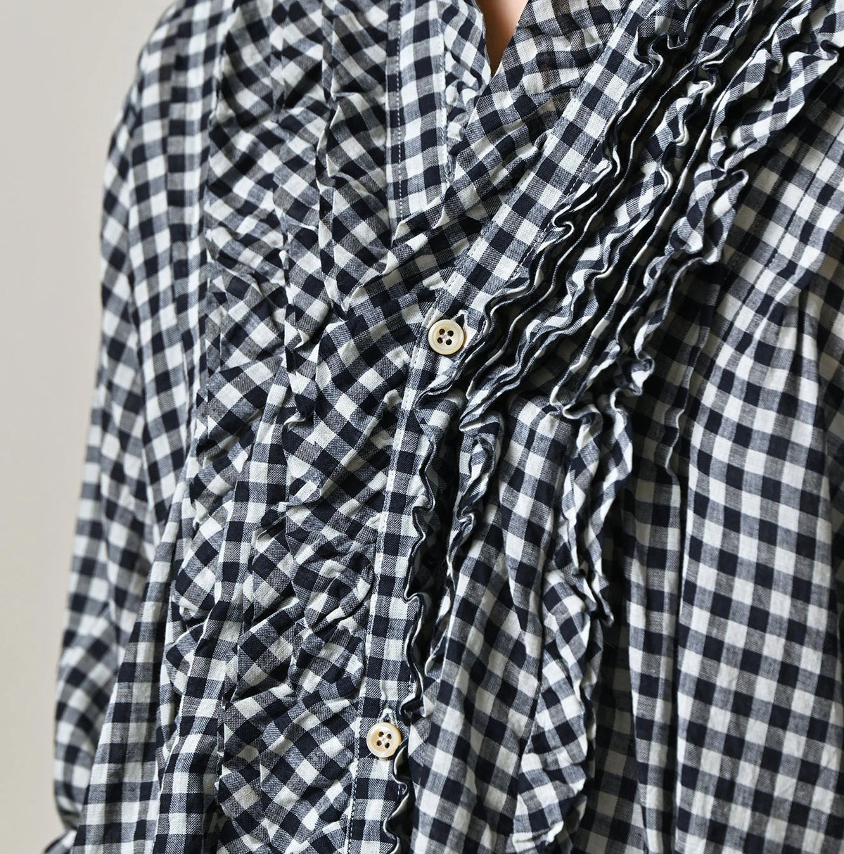 45R Indigo Gauze Gingham Frill Cache-Cœur