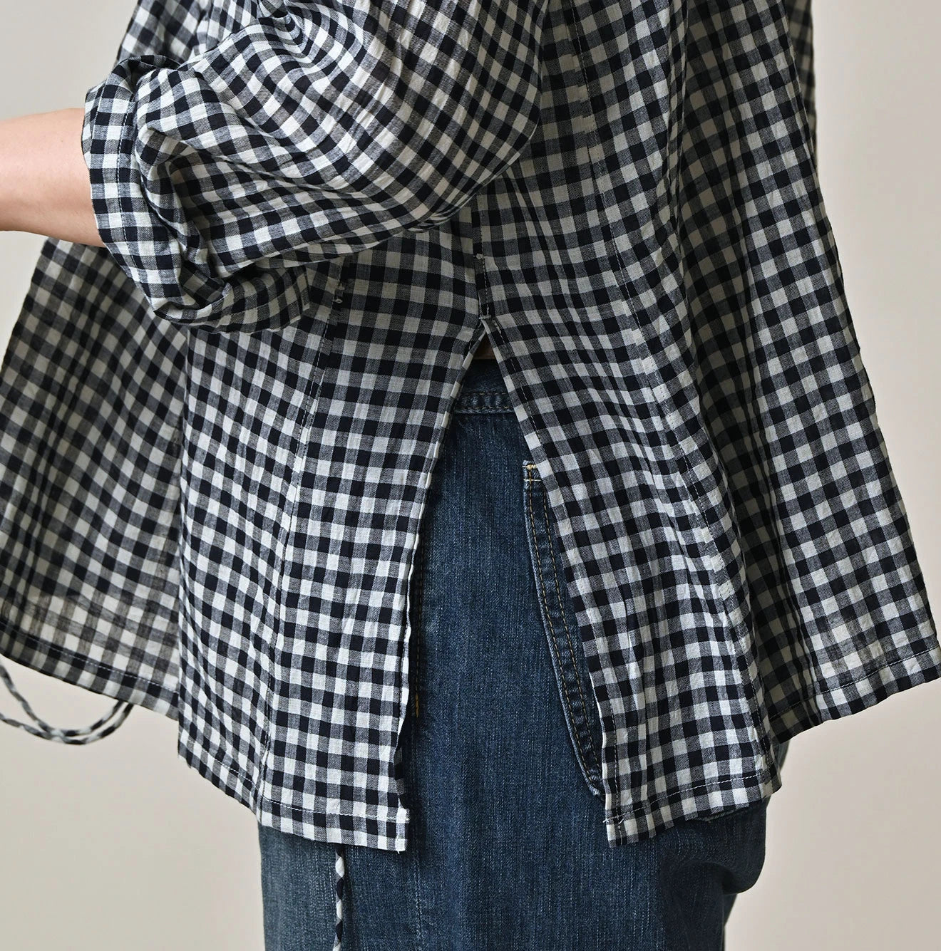 45R Indigo Gauze Gingham Frill Cache-Cœur - Image 9