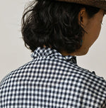 45R Indigo Gauze Gingham Frill Cache-Cœur