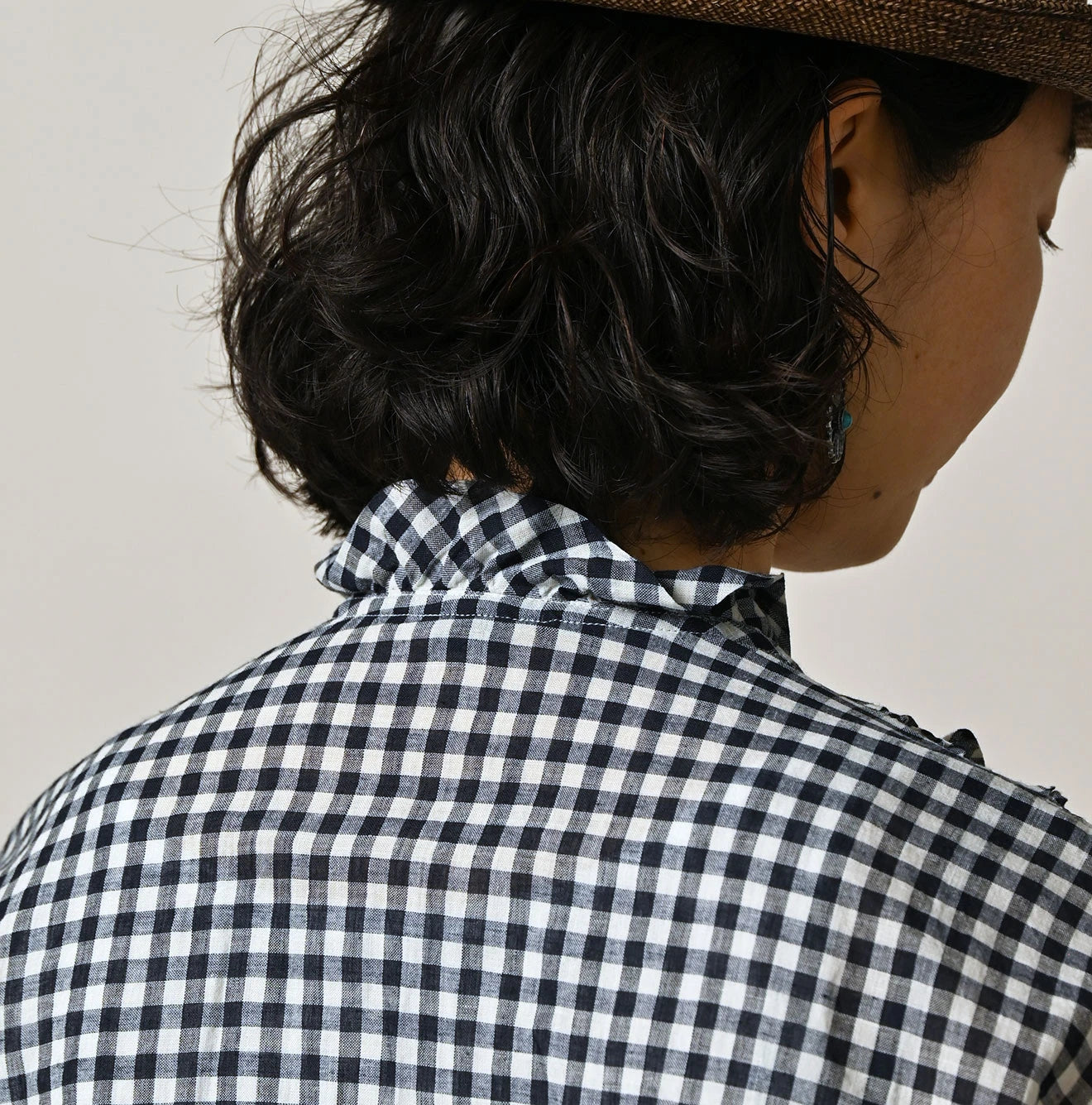 45R Indigo Gauze Gingham Frill Cache-Cœur - Image 10