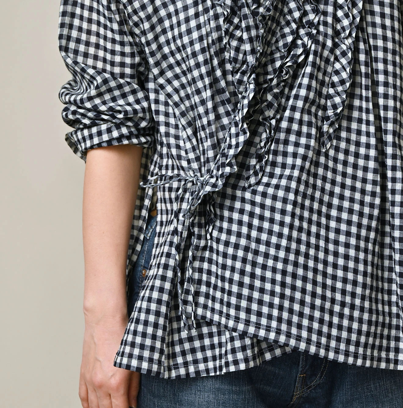 45R Indigo Gauze Gingham Frill Cache-Cœur - Image 13