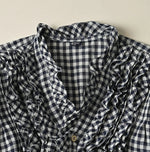 45R Indigo Gauze Gingham Frill Cache-Cœur