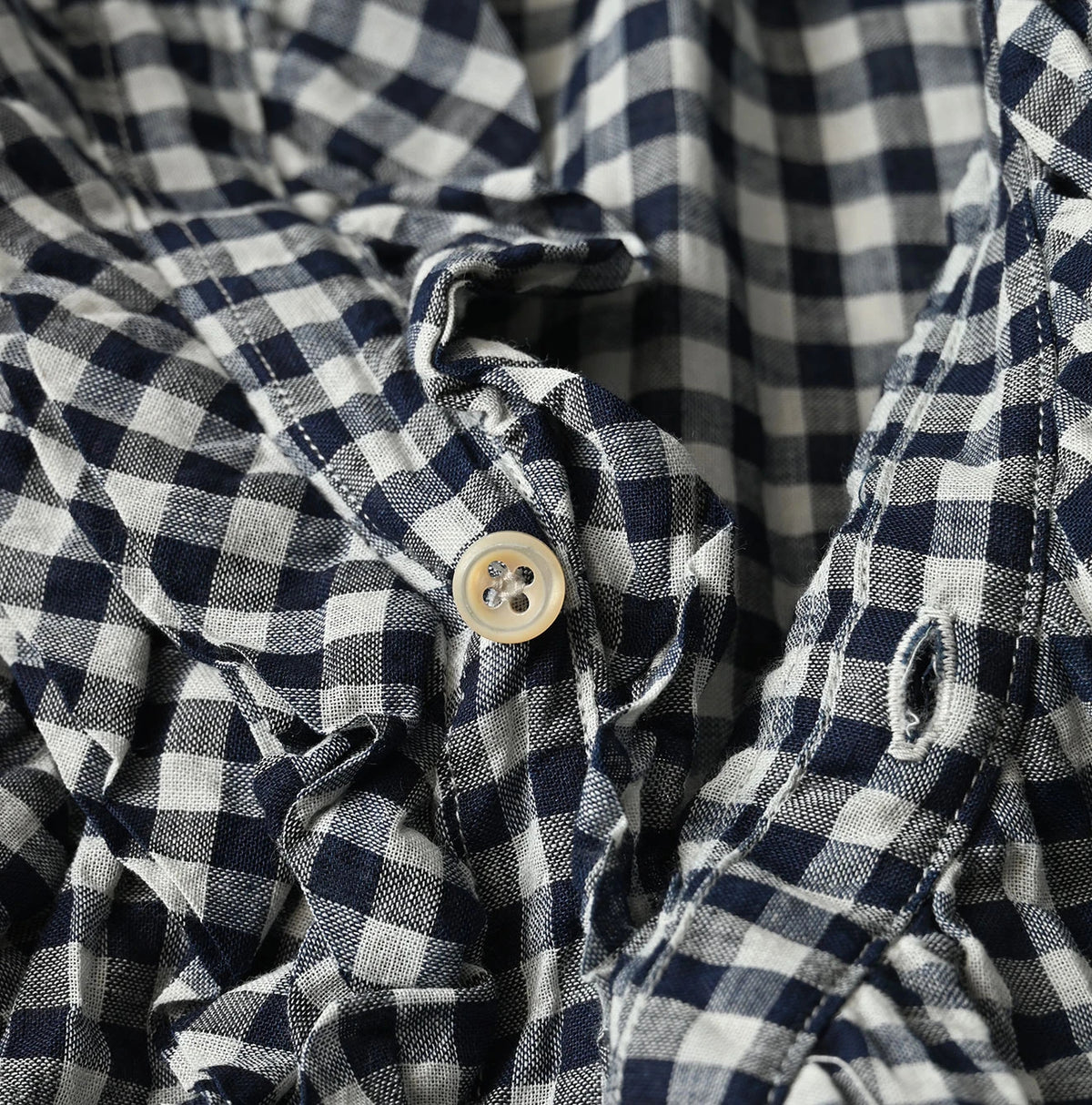 45R Indigo Gauze Gingham Frill Cache-Cœur