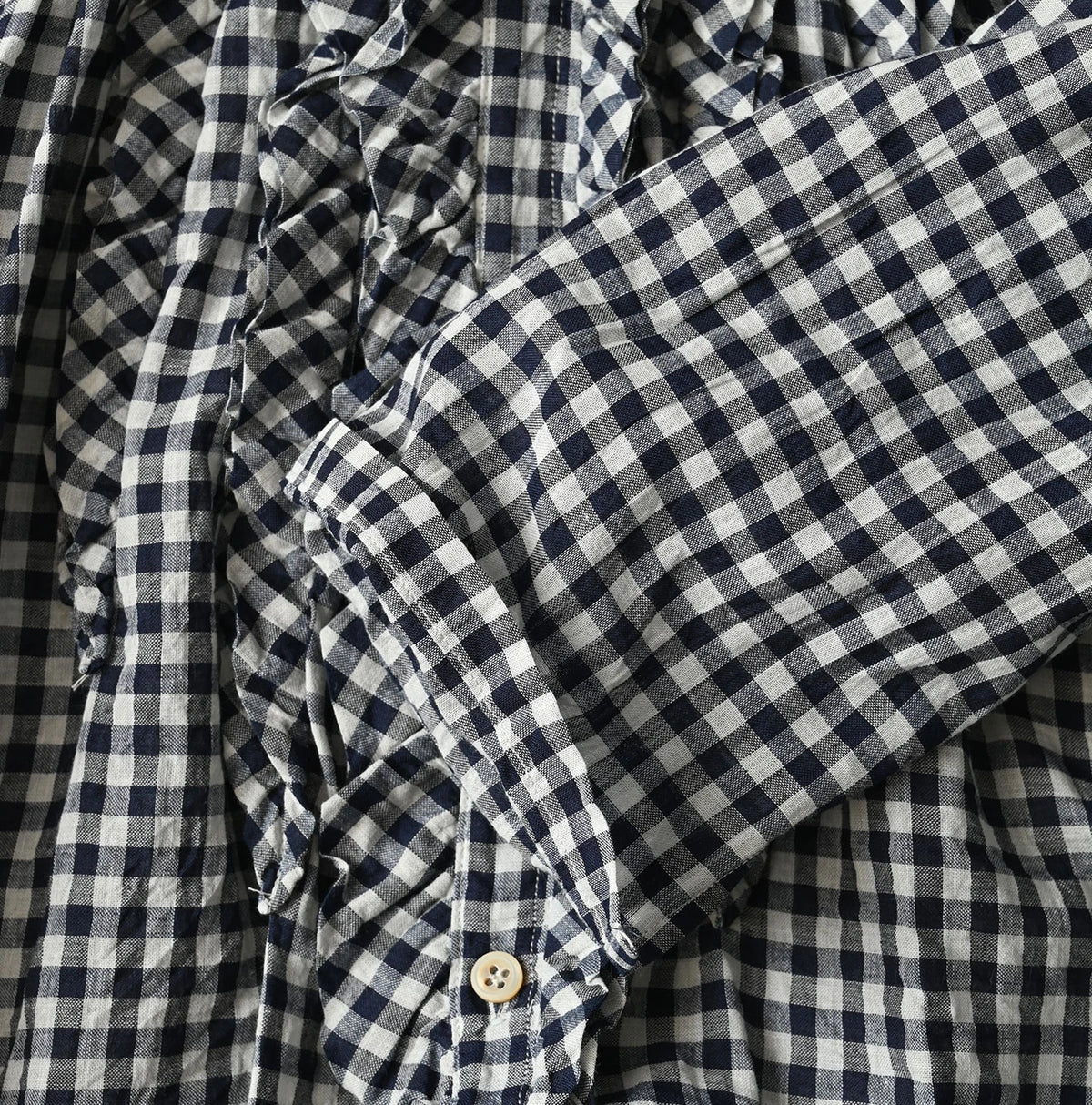 45R Indigo Gauze Gingham Frill Cache-Cœur