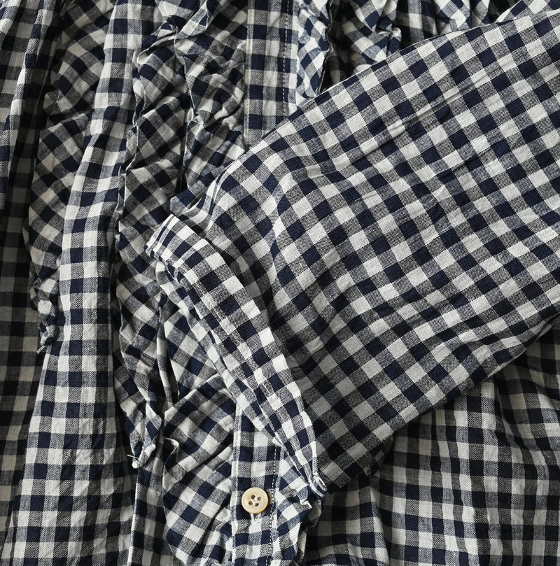 45R Indigo Gauze Gingham Frill Cache-Cœur - Image 17