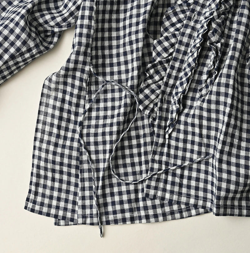 45R Indigo Gauze Gingham Frill Cache-Cœur - Image 18