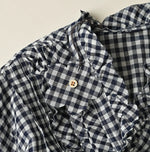 45R Indigo Gauze Gingham Frill Cache-Cœur