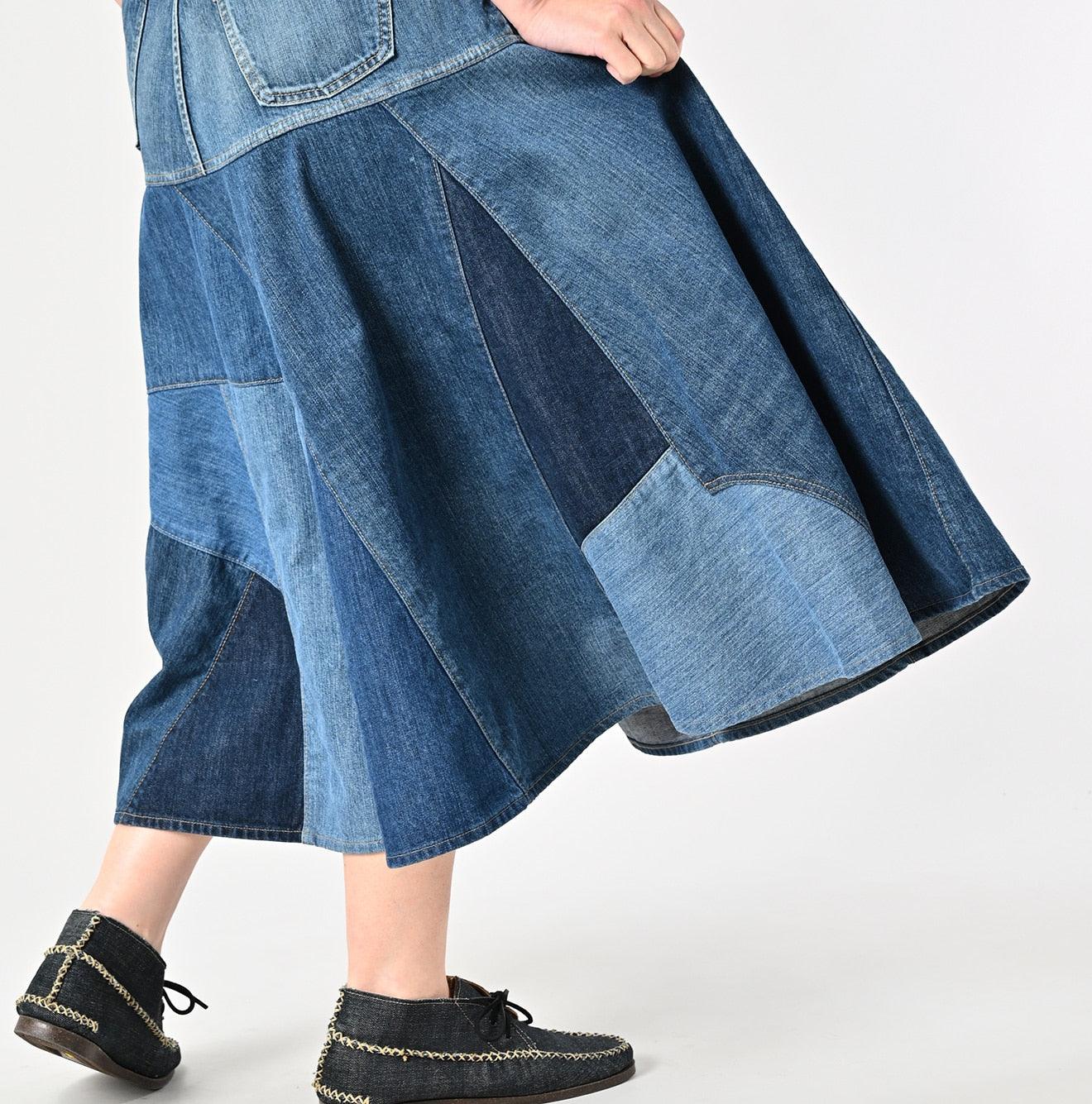 Rye Mugi Denim Charlotte Patchwork Skirt Syou – 45R GLOBAL Rye Mugi Denim Charlotte Patchwork Skirt Syou – 45R GLOBAL
