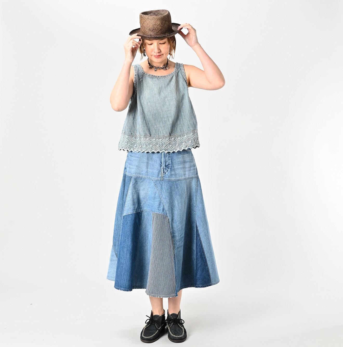 Rye Mugi Denim Charlotte Patchwork Skirt Tan - 45R by 45rpm studio